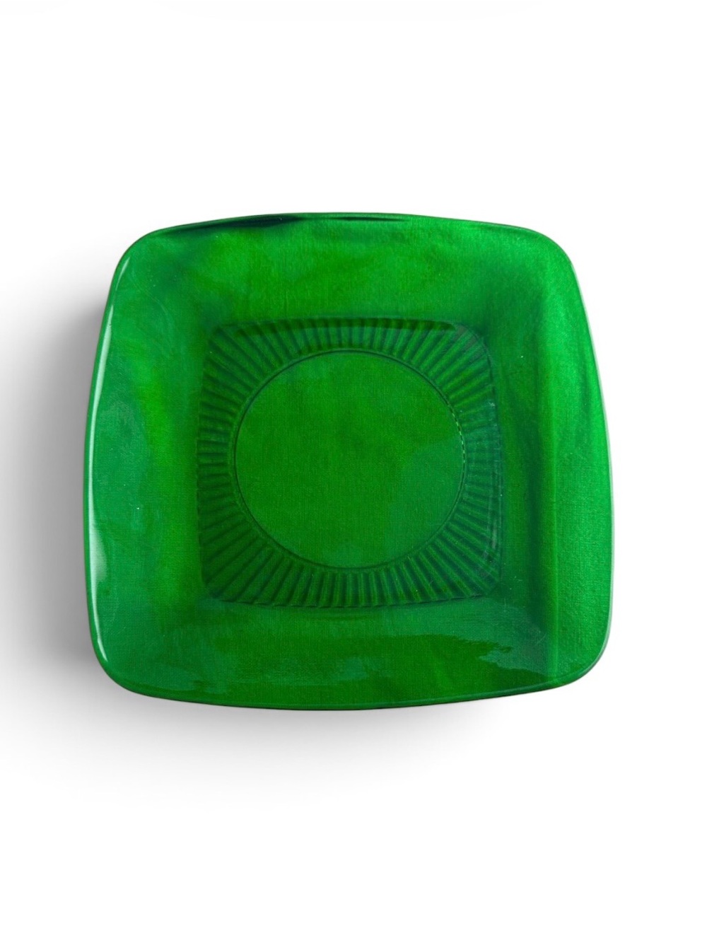 Vintage~1950s~Anchor Hocking~Forest Green~Square~Glass~Lucheon or Salad Plate